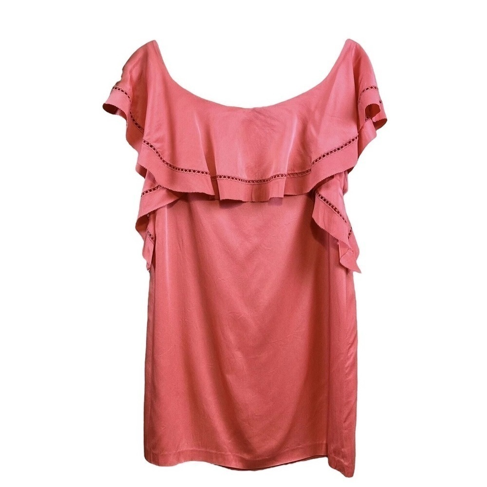 Rachel Zoe Off Shoulder Ruffle Cocktail Mini Dress Coral Peony Pink Size 0 - Picture 2 of 8